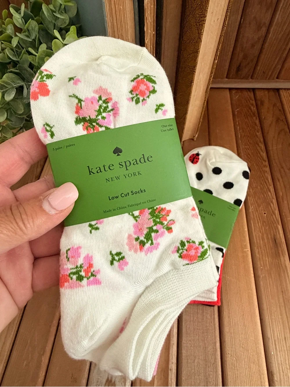 Kate Spade Ankle Socks 3 pack, Choice of: Black Polka Dot or Pink Cottage Floral